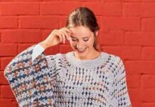 Пончо гачком для жінок на квадратній кокетці